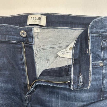 AGOLDE Jeans Womens 28 Sophie Crop Blue Denim Dark Wash Skinny Raw Hem Fray