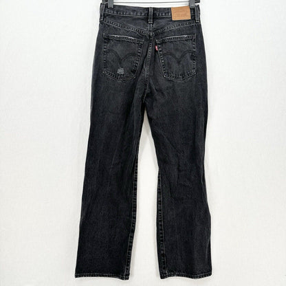 Levis Ribcage Jeans Womens 28 Straight Ankle Faded Black Denim Distressed Grunge