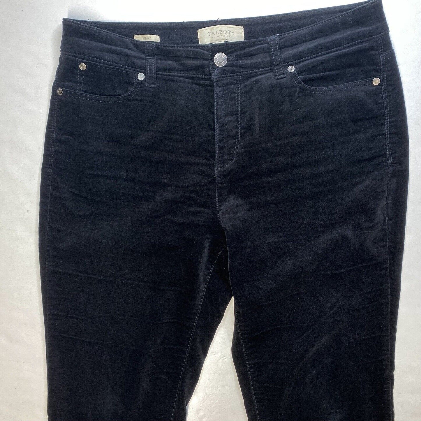 Talbots Jeans Womens 8 Petite Curvy Tapered Slim Leg Black Velvet Pants Preppy
