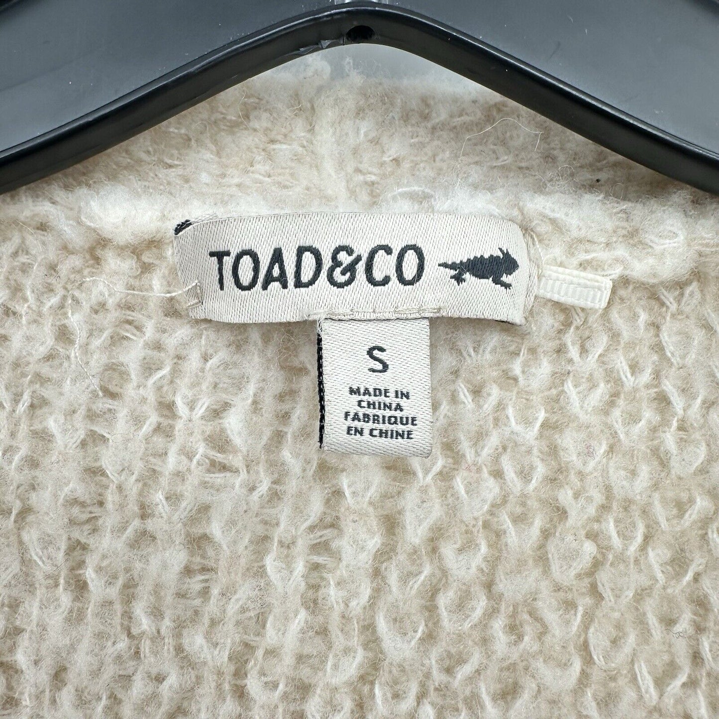 Toad Co Sweater Womens Small Cardigan Wool Blend Plaid Beige Cream Open Cozy