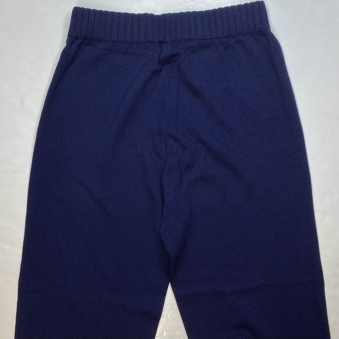 St John Sport Pant Medium Santana Knit Wide Leg Navy Blue Wool Blend Pull On EUC