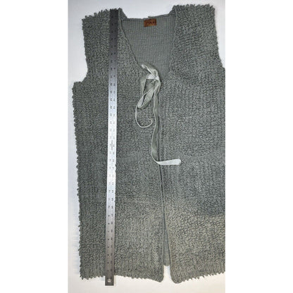 POL Clothing Vest Womens Medium Cardigan Gray Rug Sweater Ribbon Long Boho *Flaw