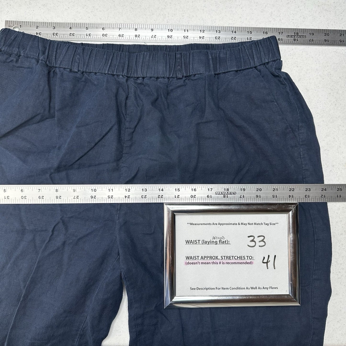 Quince Pants Womens XL Linen Crop Navy Blue Pull On Coastal Beach Lagenlook