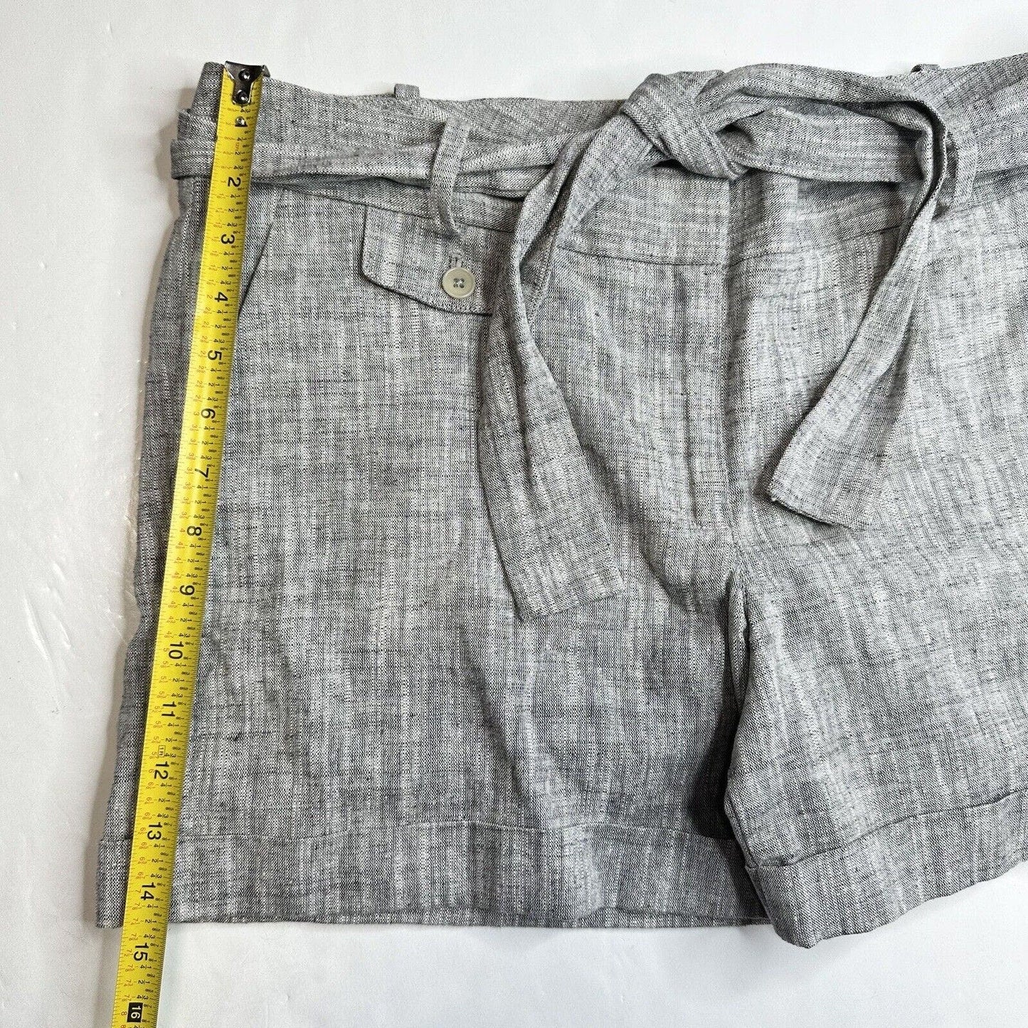 Talbots Shorts Womens 14 Petite Gray Linen/Cotton Cuffed Neutral W/Belt NEW