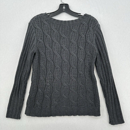 Krimson Klover Sweater Womens Small Gray Cable Knit Acrylic Cotton Blend Preppy