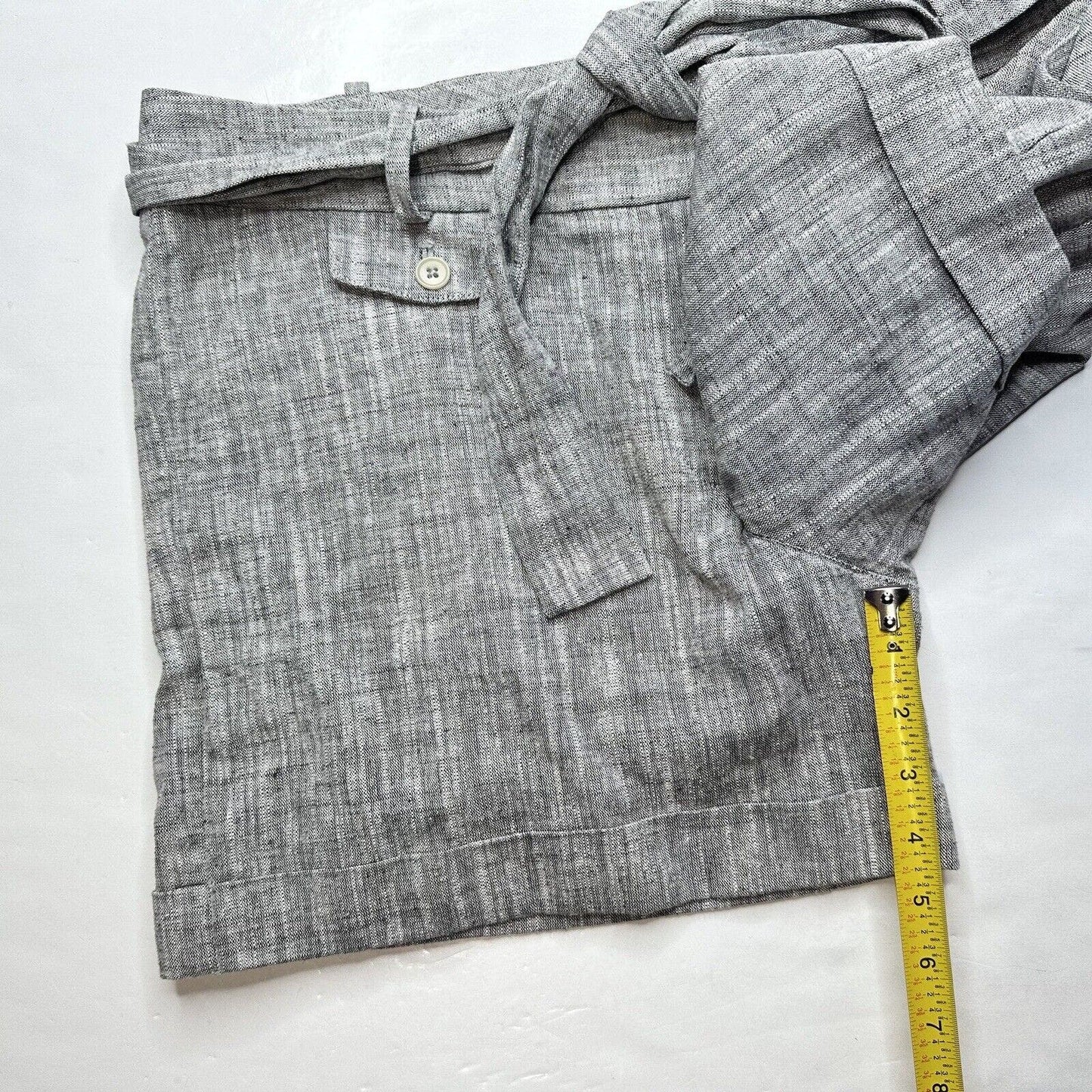 Talbots Shorts Womens 14 Petite Gray Linen/Cotton Cuffed Neutral W/Belt NEW
