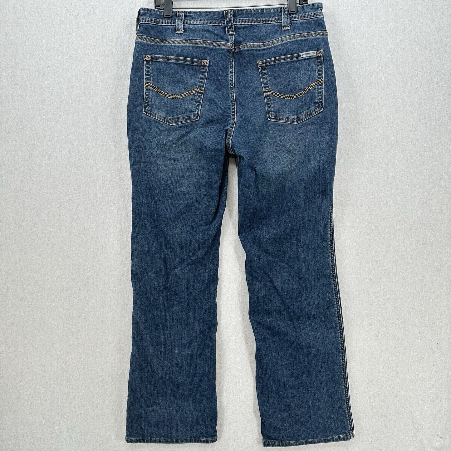 Carhartt Flannel Lined Jeans Women 12 Relaxed Fit Straight Blue Denim Plaid Work