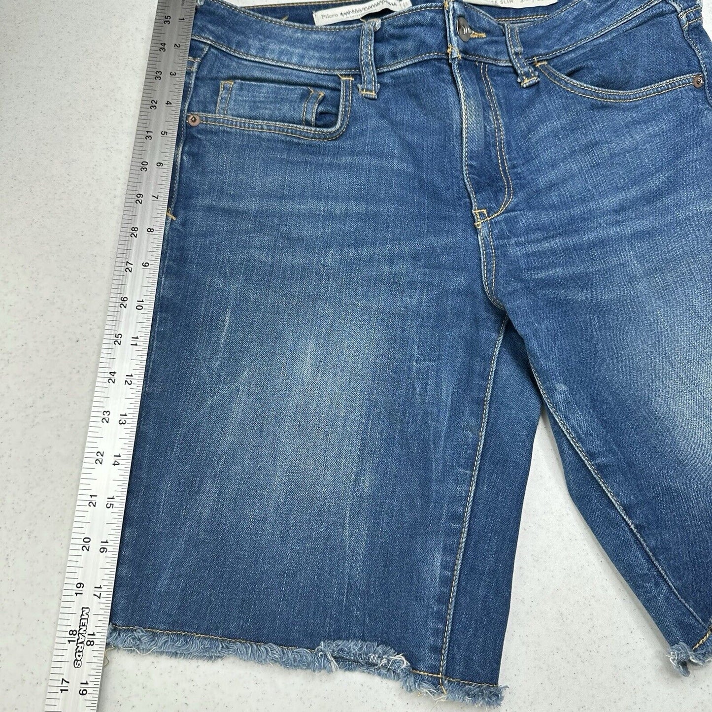 PILCRO Shorts Womens 28 Slim Bermuda Midrise Blue Jean Denim Fray Anthropologie