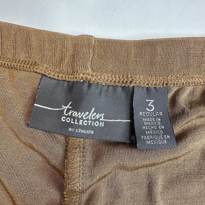 Chicos Pants 3 US 16 XL Travelers Slinky Knit Ankle Brown Stretch Coastal Womens