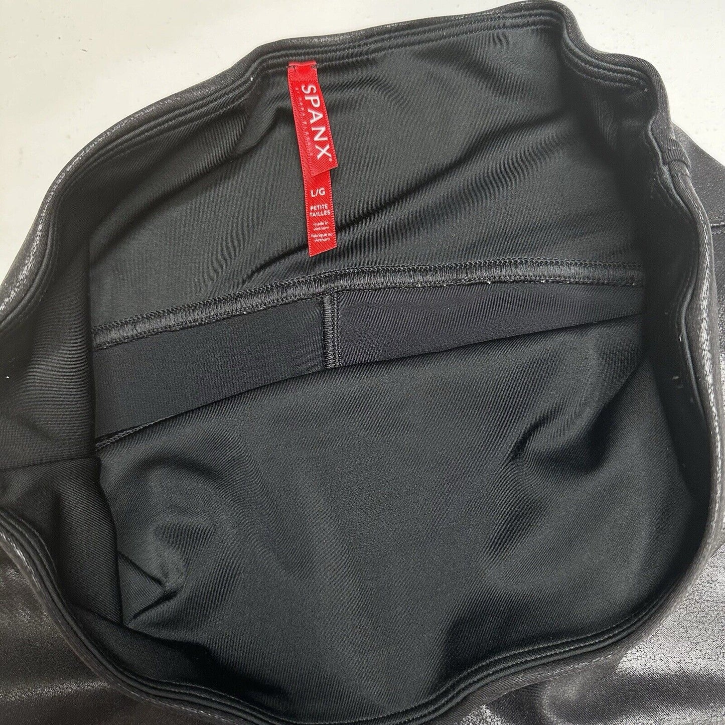 Spanx Leggings Womens Large Petite Faux Leather Black Pull On Pants Slimming EUC