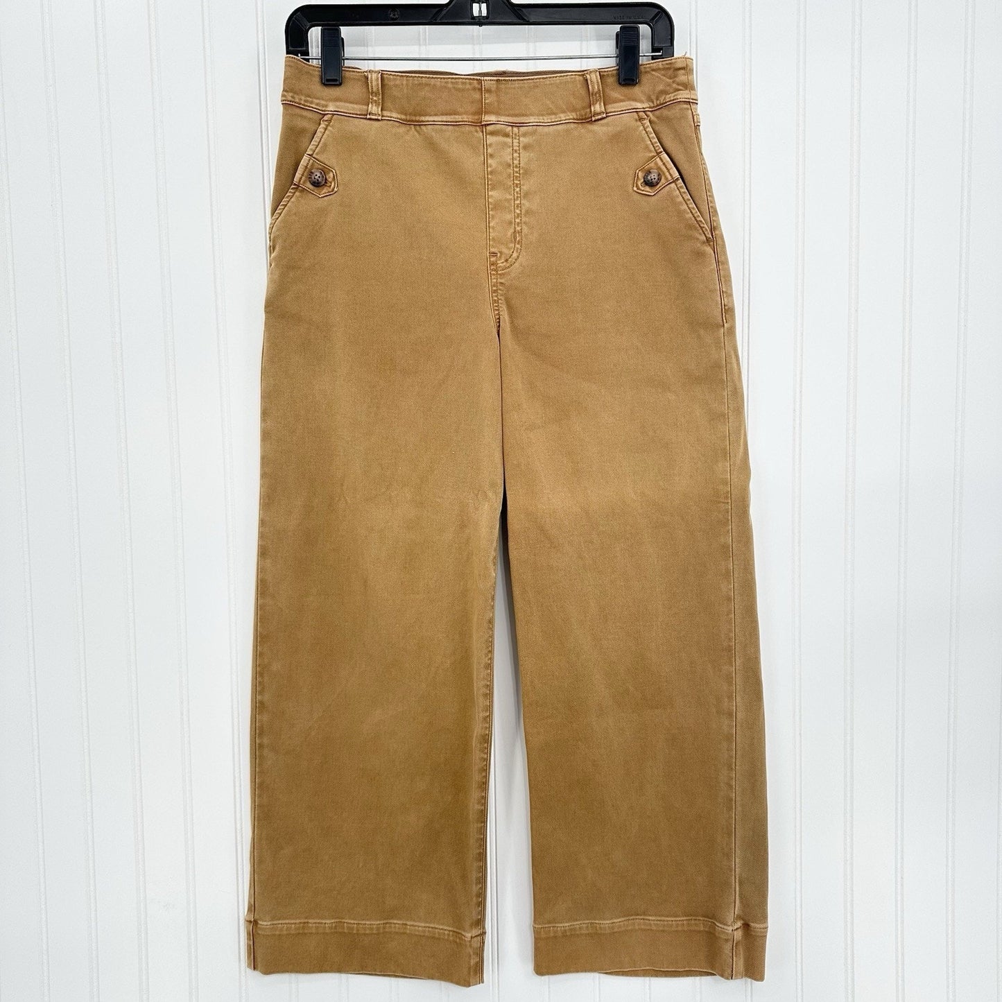 Spanx Pants Womens Large Stretch Twill Cropped Wide Leg High Rise Brown Jeans