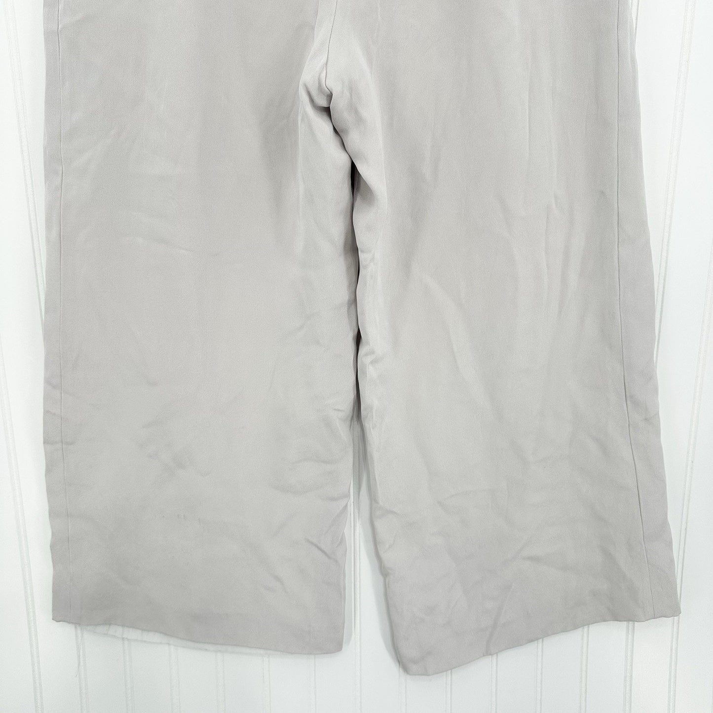 Lafayette 148 Pants Women 12 Petite Silk Wide Leg Light Gray Lined Coastal *Flaw