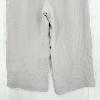 Lafayette 148 Pants Women 12 Petite Silk Wide Leg Light Gray Lined Coastal *Flaw