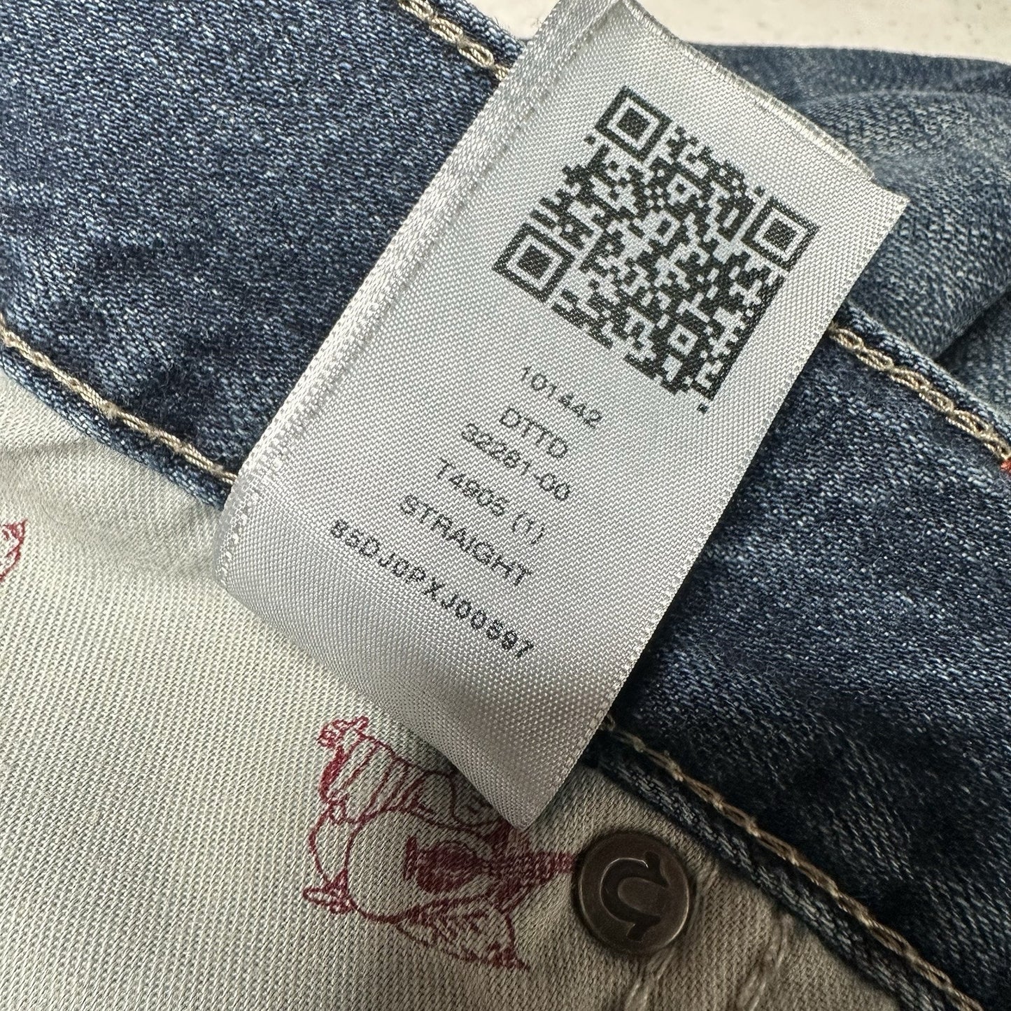 True Religion Jeans Mens 40x34 Section Straight Leg Blue Denim Distressed *Flaw