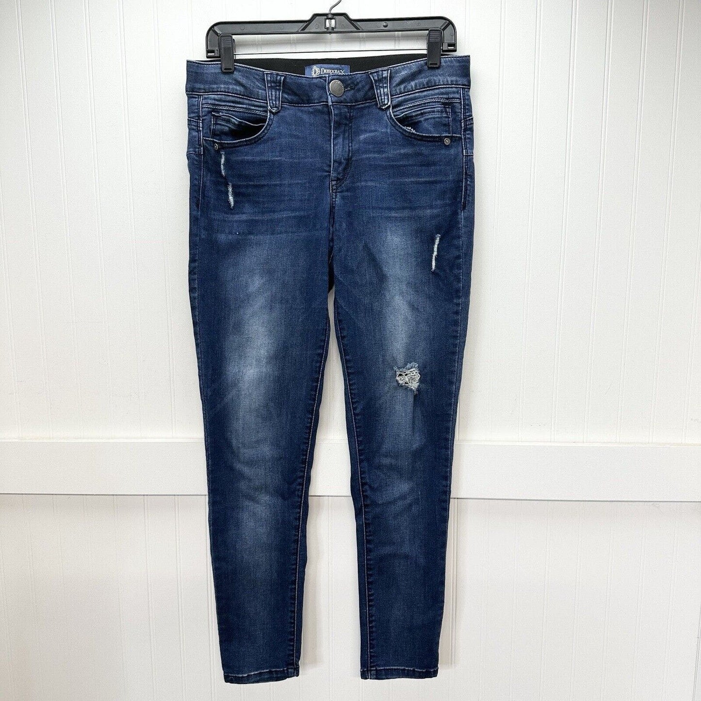 Democracy Jeans 8 Skinny Ab Solution Blue Stretch Denim Distressed Tummy Control