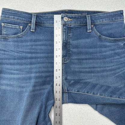 Chicos Jeans 2 US 12 So Slimming Girlfriend Slim Leg Crop Blue Fray Distressed