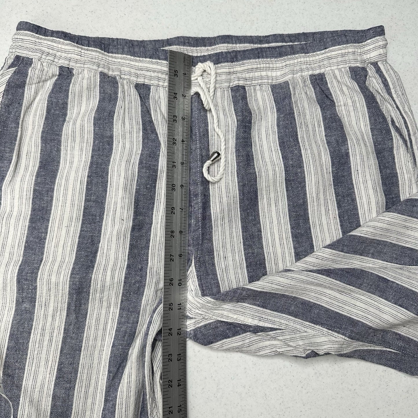 Rails Pants Womens Large Agnes Linen Blend Ankle White Blue Stripes Coastal EUC