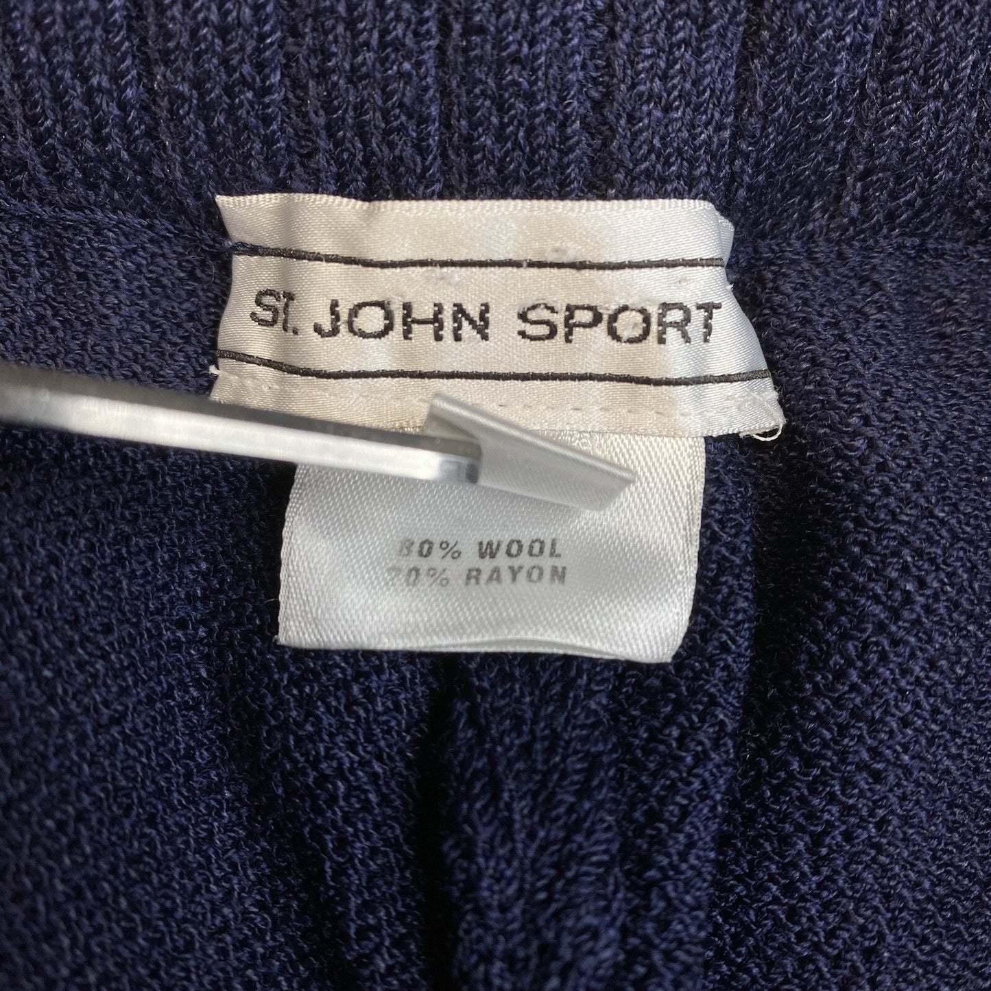 St John Sport Pant Medium Santana Knit Wide Leg Navy Blue Wool Blend Pull On EUC