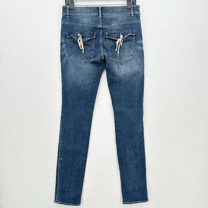 Escada Sport Jeans Womens 6 EUR36 Skinny Blue Selvedge Denim Tie Flaps Distress