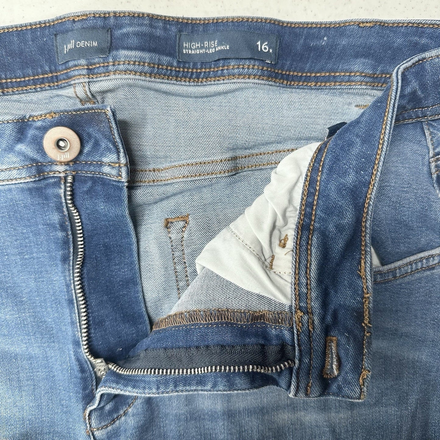 J Jill Jeans Womens 16 High Rise Straight Leg Ankle Blue Stretch Denim Comfort