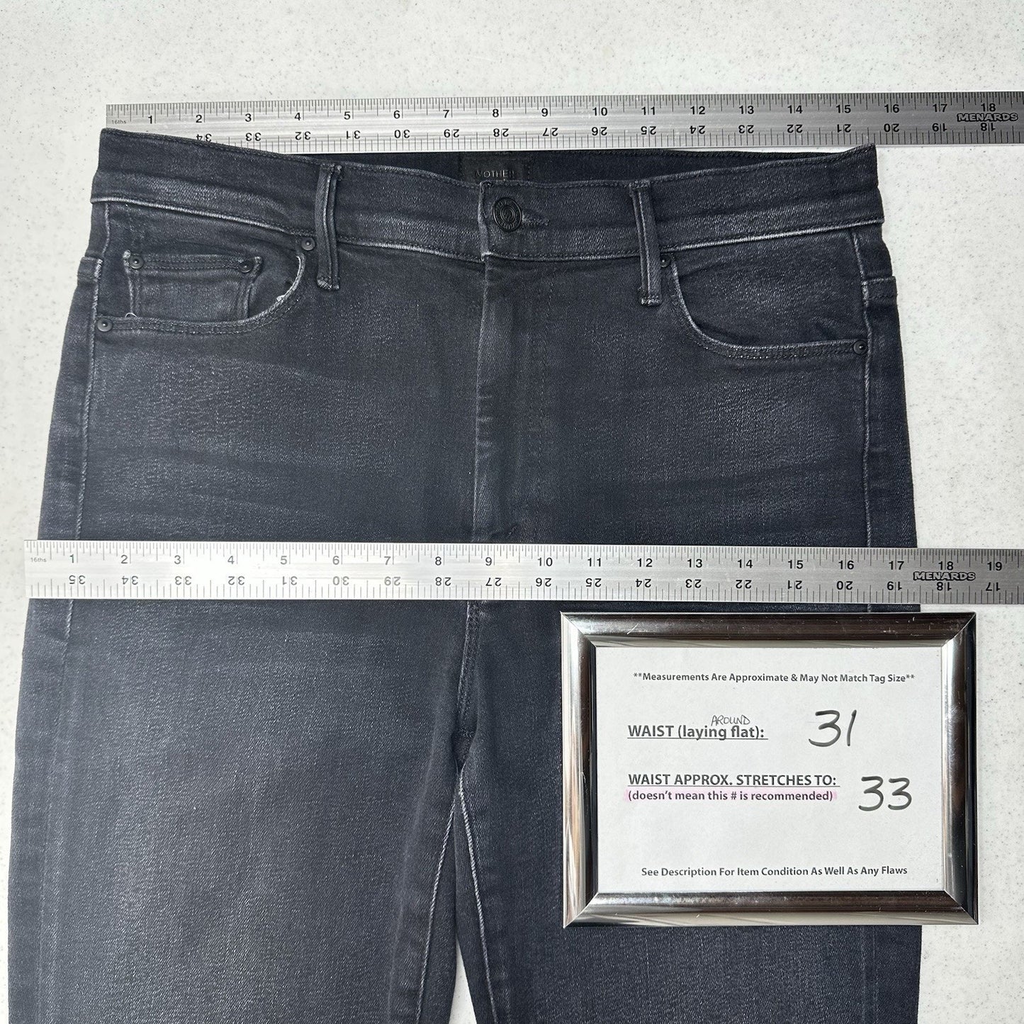 Mother Jeans Womens 32 Weekender Fray Flare US 12 Black Denim Thunder Road EUC
