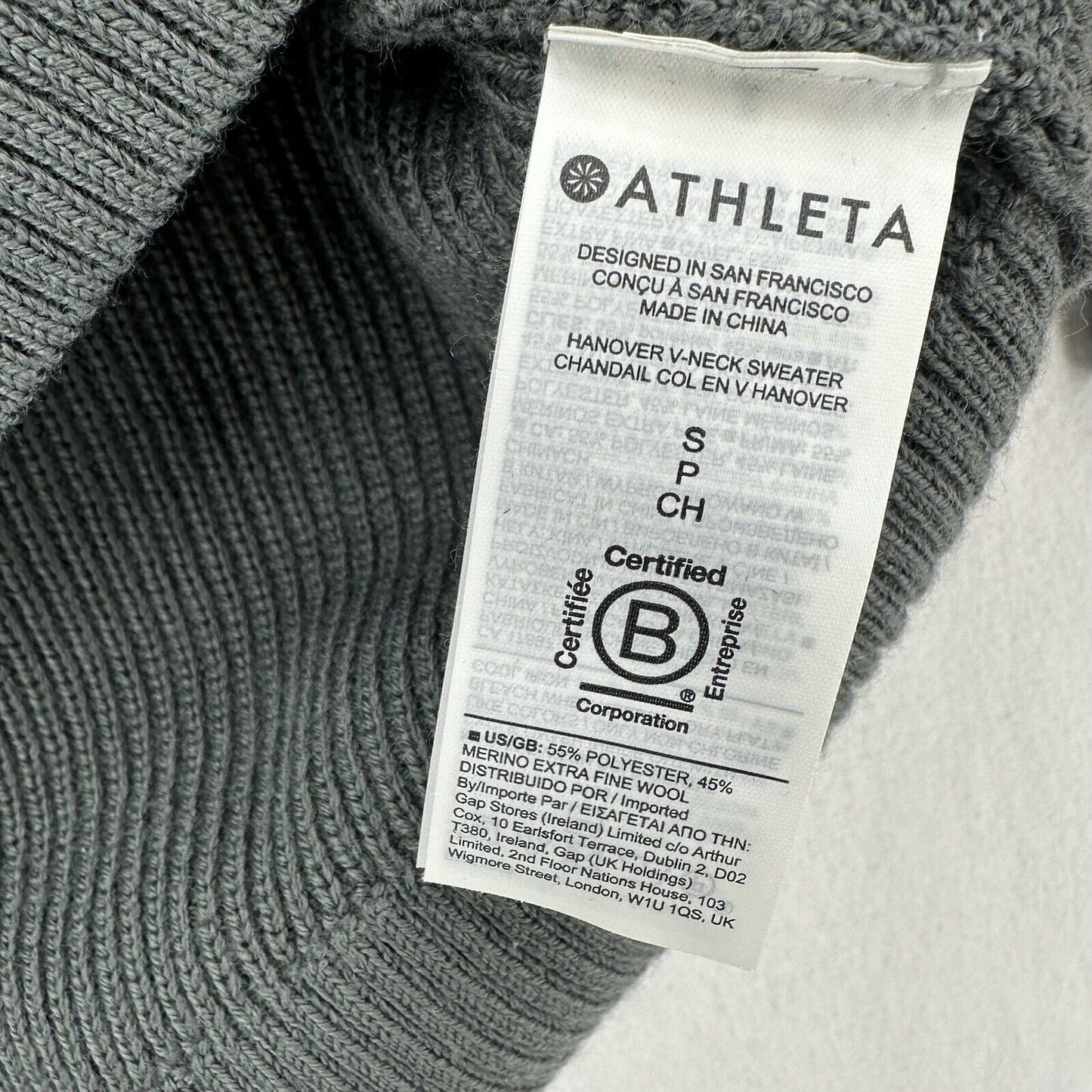 Athleta Sweater Womens Small Hanover V-Neck Gray Knit Merino Wool Blend Relaxed