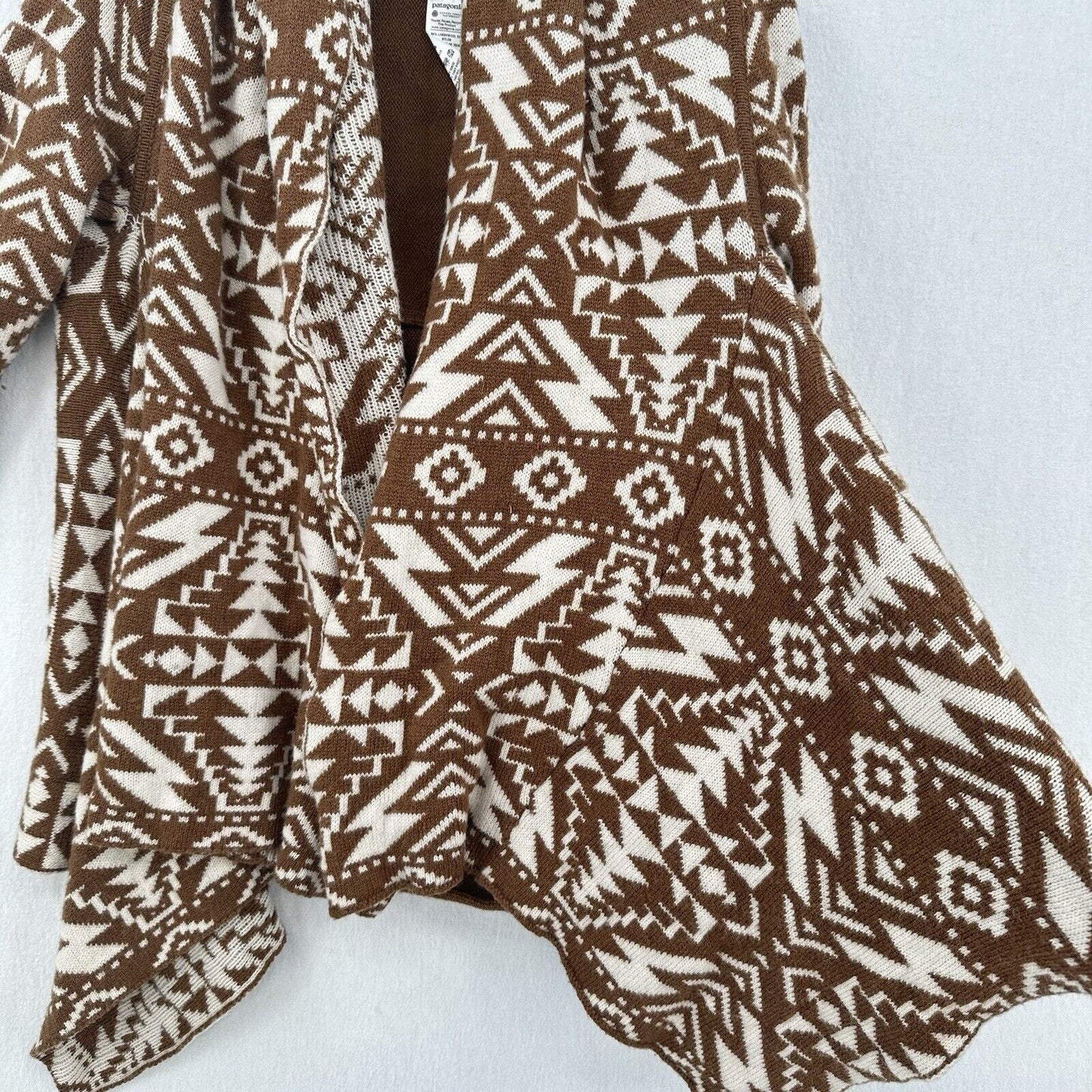 Patagonia Sweater Womens Small Cardigan Brown Beige Open Aztec Lambswool Western