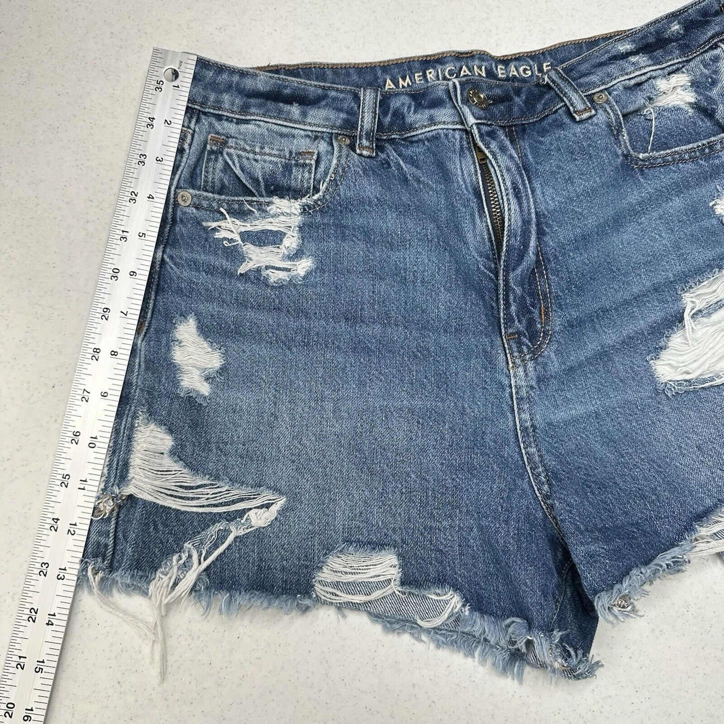 American Eagle Shorts Womens 10 Mom High Rise Blue Jean Denim Distressed Grunge