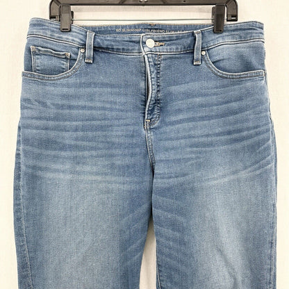Chicos Jeans 2 US 12 So Slimming Girlfriend Slim Leg Crop Blue Denim Fray *Spot