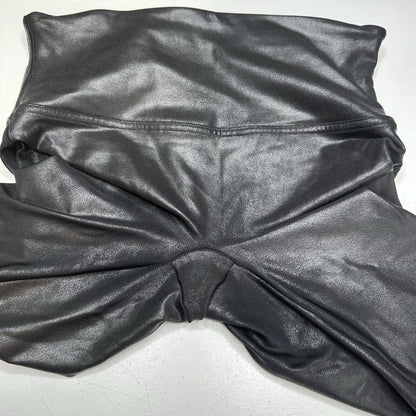 Spanx Leggings Womens Large Petite Faux Leather Black Pull On Pants Slimming EUC