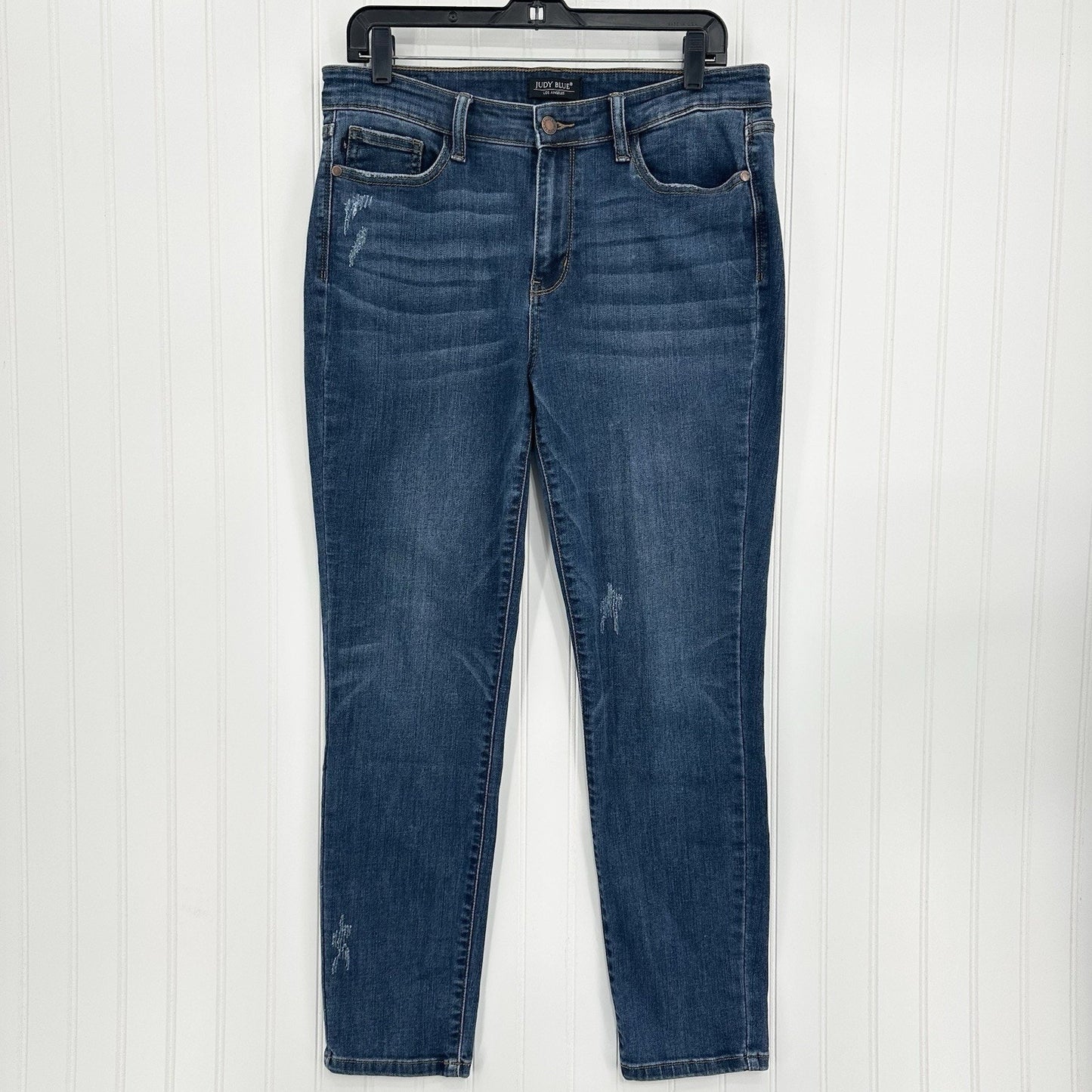 Judy Blue Jeans Womens 13 31 Relaxed Fit Blue Stretch Denim Dark Wash Distressed