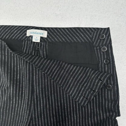 Sundance Pants Womens 6 Black Pinstripe Linen Cotton Coastal Contemporary