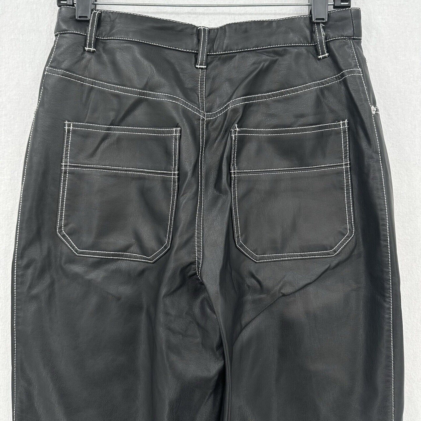 We The Free People Pants Womens 8 It Factor Vegan Leather Black Wide Leg Hi Rise
