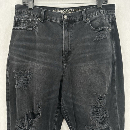 American Eagle Jeans Womens 14 Short Mom High Rise Faded Black Denim Distressed