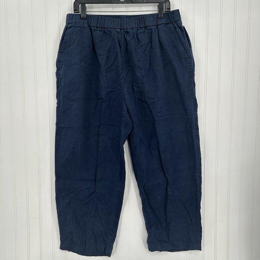 Quince Pants Womens XL Linen Crop Navy Blue Pull On Coastal Beach Lagenlook
