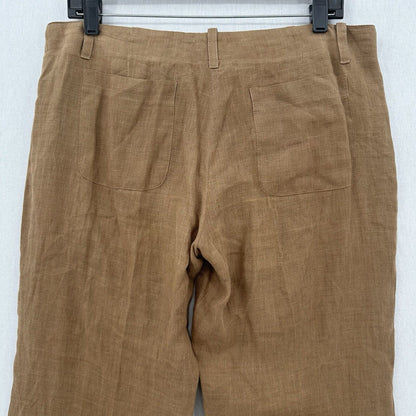 Vince Pants Womens 10 Linen Brown Wide Flare Trouser Relaxed Coastal Beach *Flaw