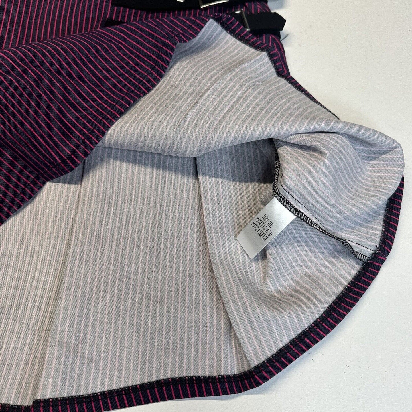 Dolls Kill Current Mood Skirt 2X Pink Blue Stripe Mini Pleated Buckles Goth NEW