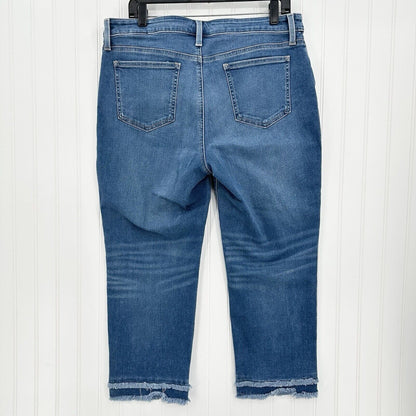 Chicos Jeans 2 US 12 So Slimming Girlfriend Slim Leg Crop Blue Fray Distressed