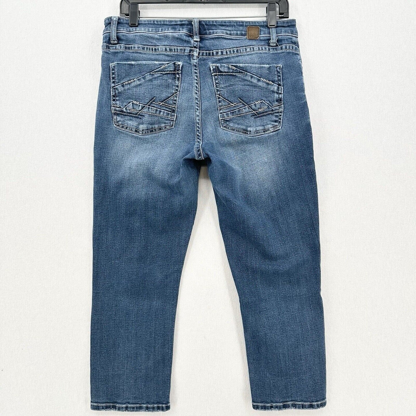 BKE Jeans Womens 30 Gabby Capri Curvy Blue Stretch Denim Distress Cropped