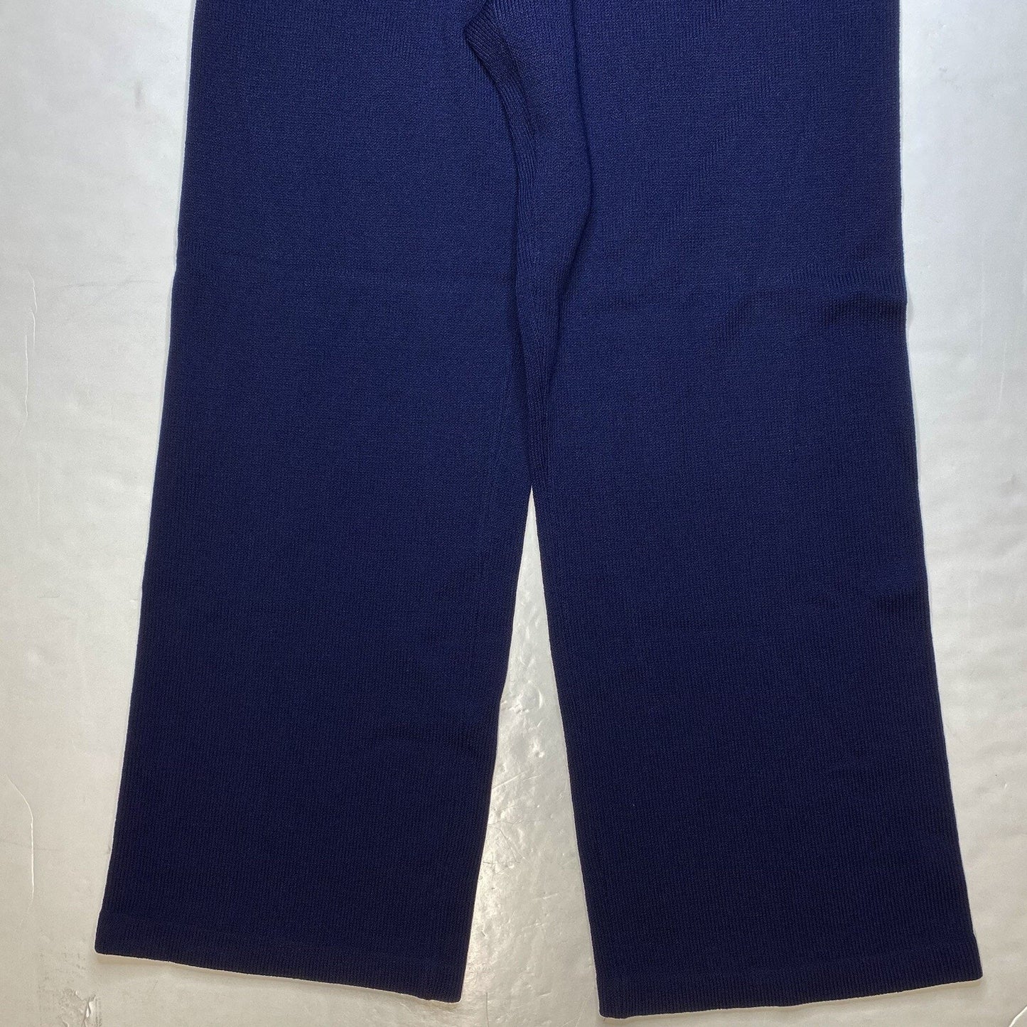 St John Sport Pant Medium Santana Knit Wide Leg Navy Blue Wool Blend Pull On EUC