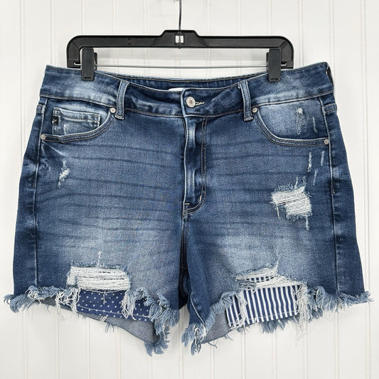 Kancan Shorts Womens 16 Blue Denim Jean Comfort Distressed Fringe Grunge Stars