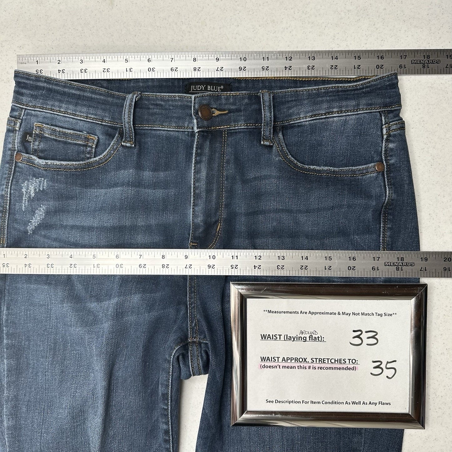 Judy Blue Jeans Womens 13 31 Relaxed Fit Blue Stretch Denim Dark Wash Distressed