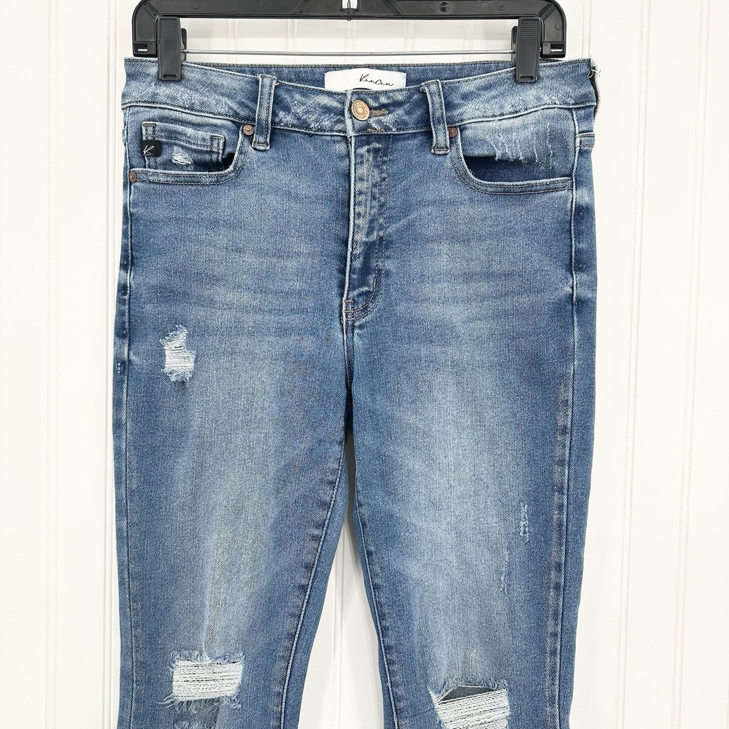 Kancan Jeans Womens 9 28 High Rise Flare Blue Denim Distressed Festival Cowboy