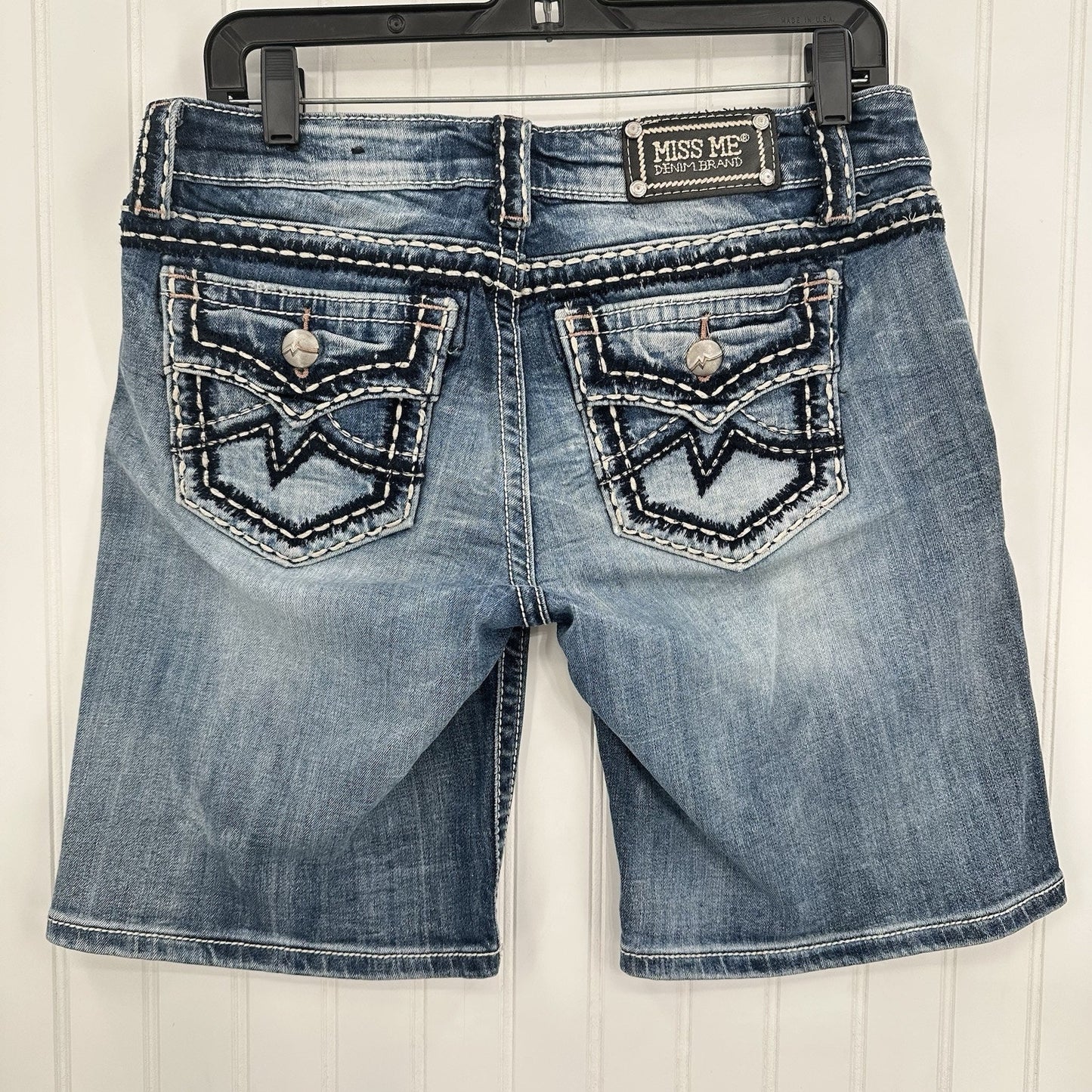 Miss Me Shorts Women 28 Easy Bermuda Blue Jean Denim Long Distress Y2K Western