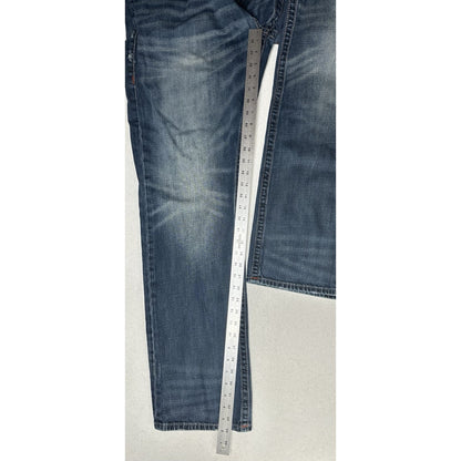 True Religion Jeans Mens 40x34 Section Straight Leg Blue Denim Distressed *Flaw