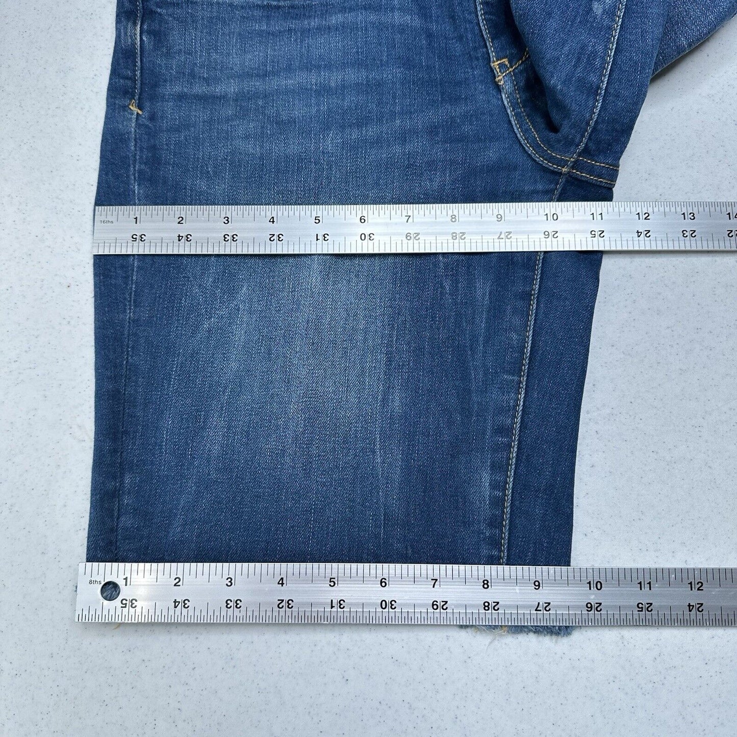 PILCRO Shorts Womens 28 Slim Bermuda Midrise Blue Jean Denim Fray Anthropologie