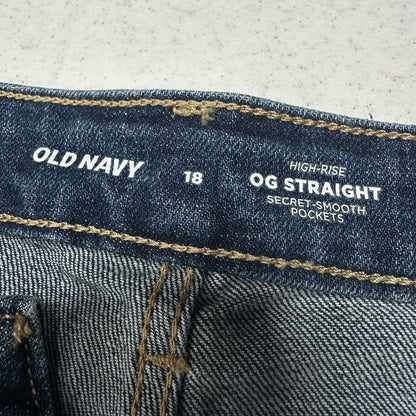 Old Navy Shorts Womens 18 OG Straight High Rise Blue Stretch Denim Jean Fray NEW