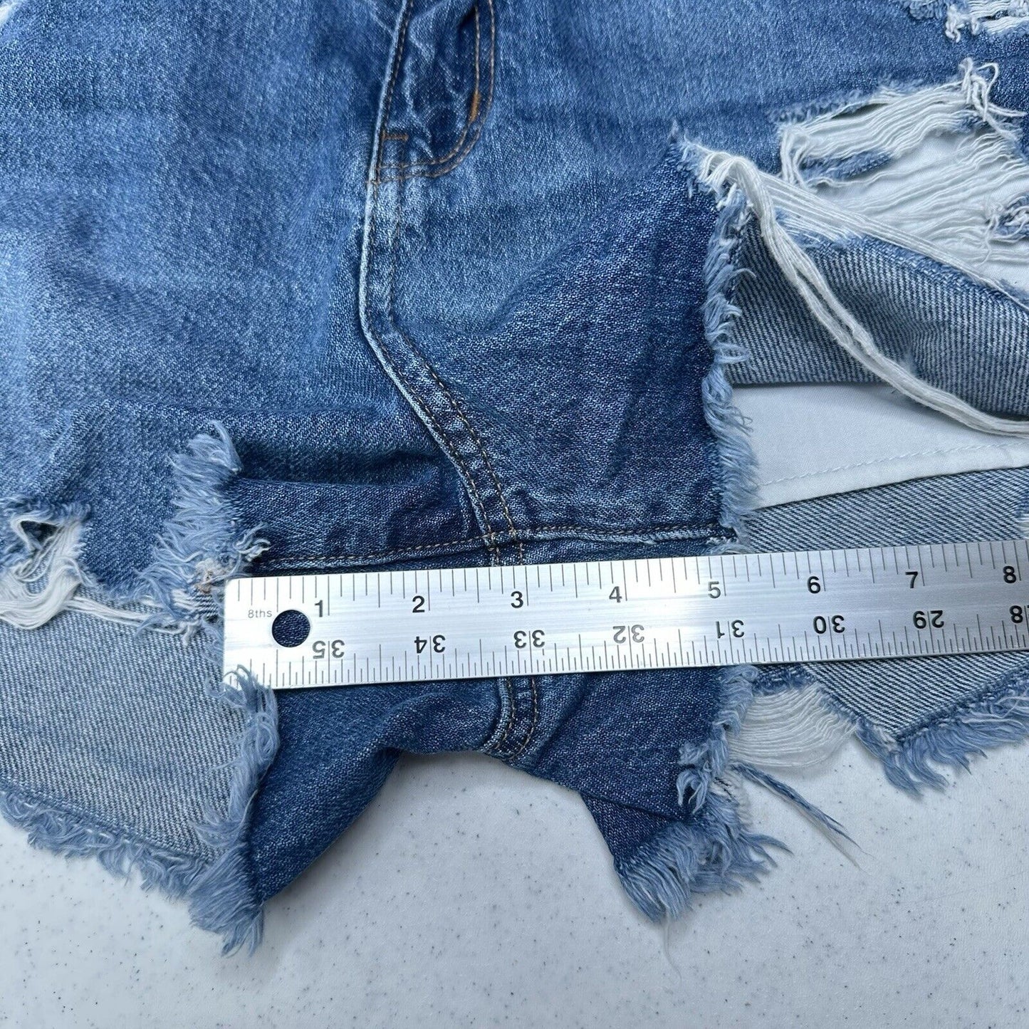 American Eagle Shorts Womens 10 Mom High Rise Blue Jean Denim Distressed Grunge