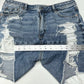American Eagle Shorts 14 Highest Rise Baggy Midi Blue Denim Distressed Grunge