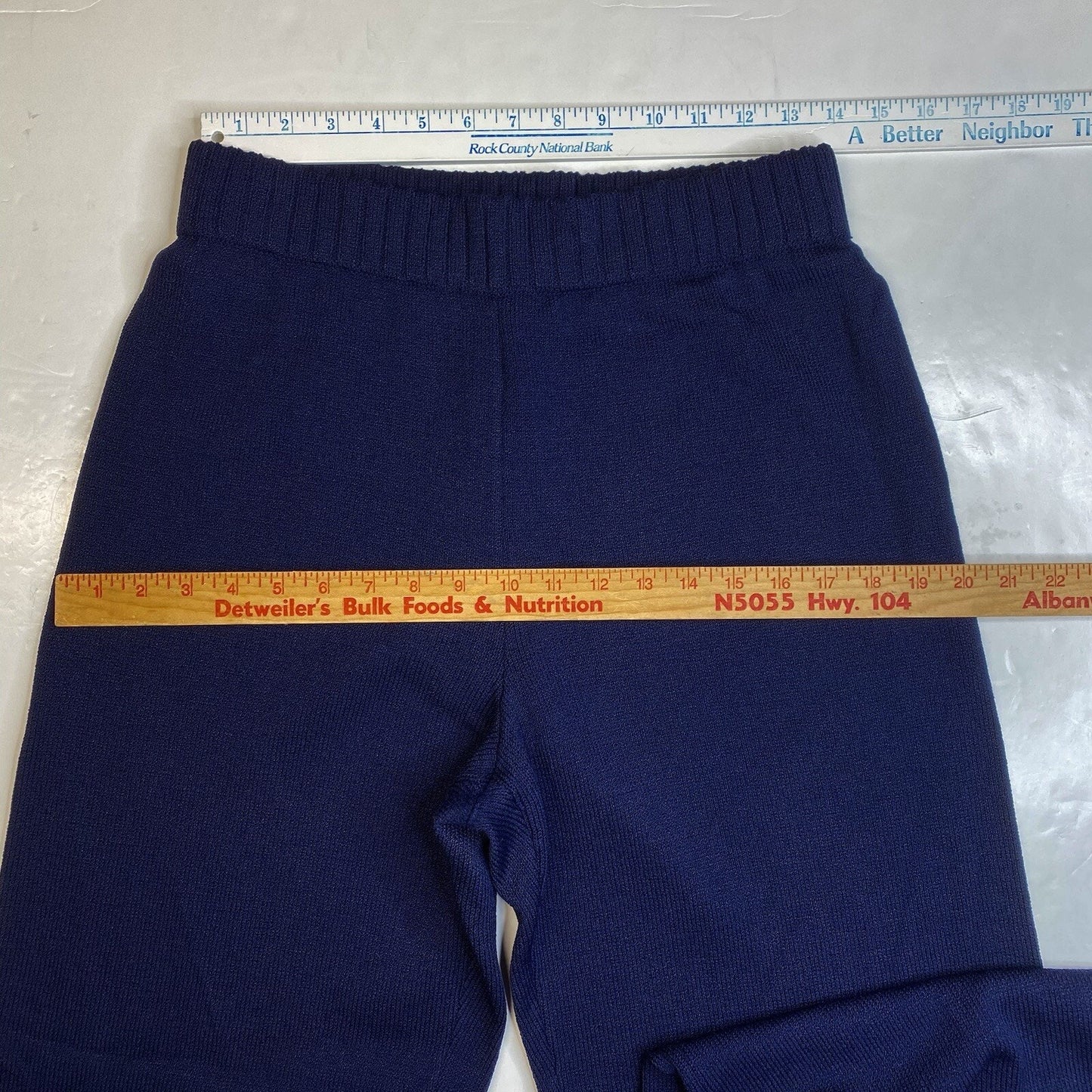 St John Sport Pant Medium Santana Knit Wide Leg Navy Blue Wool Blend Pull On EUC